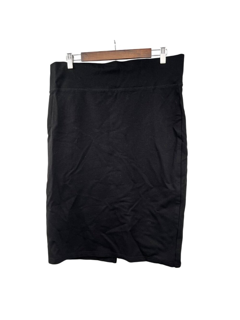 LABIJOU Black Pencil Skirt Pull On Below Knee Womens Size 3X Back Slit